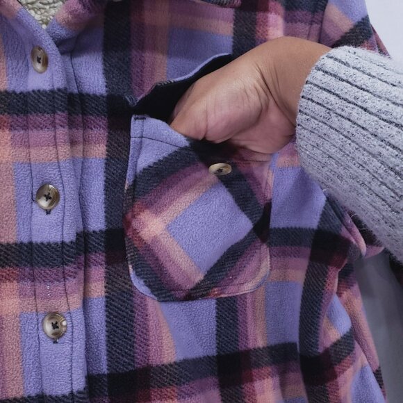 SAGE COLLECTIVE SHERPA LINED PLAID JACKET Women’s L Purple Outdoor Winter - Picture 9 of 15